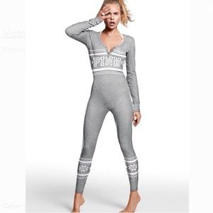 Heather grey VS PINK onesie christmas pjs